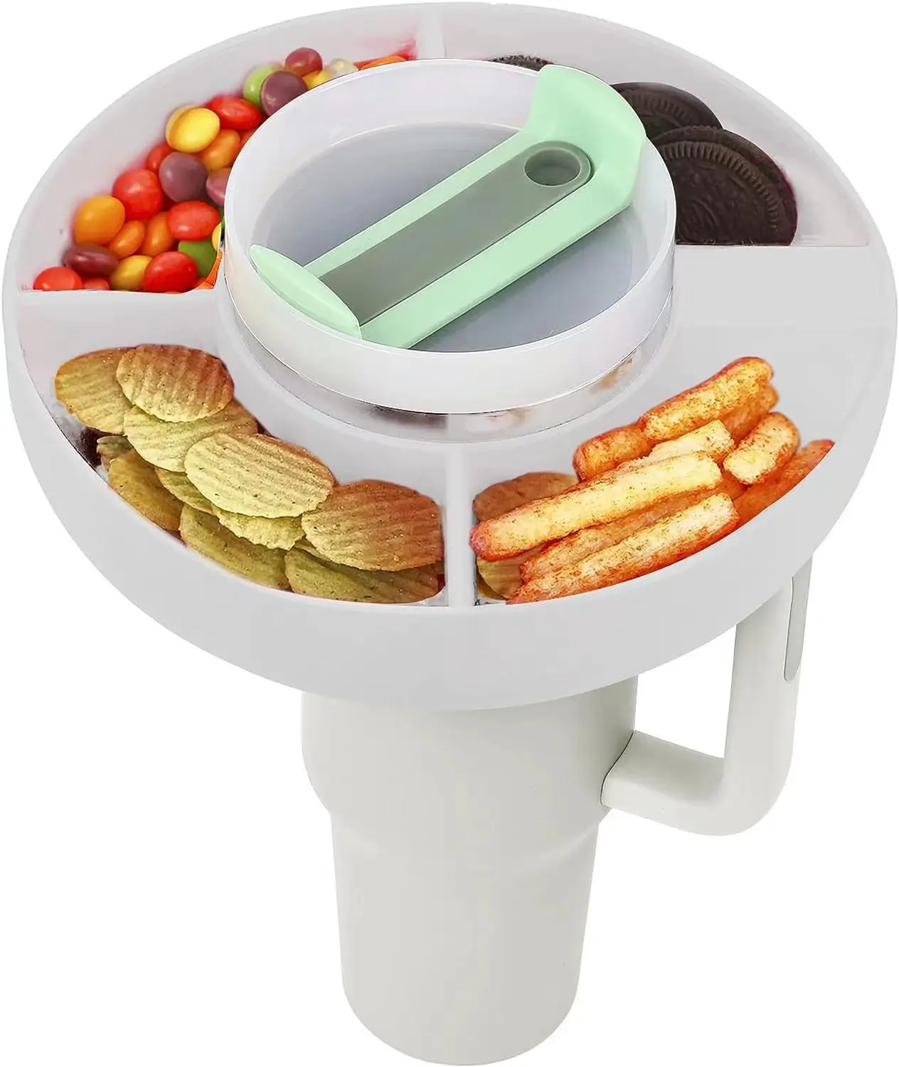 Wholesale Compartment Round Dried Fruit Snack Bowl 40oz Cup Reusable Silicone Divider Snack Ring Plate Bowl