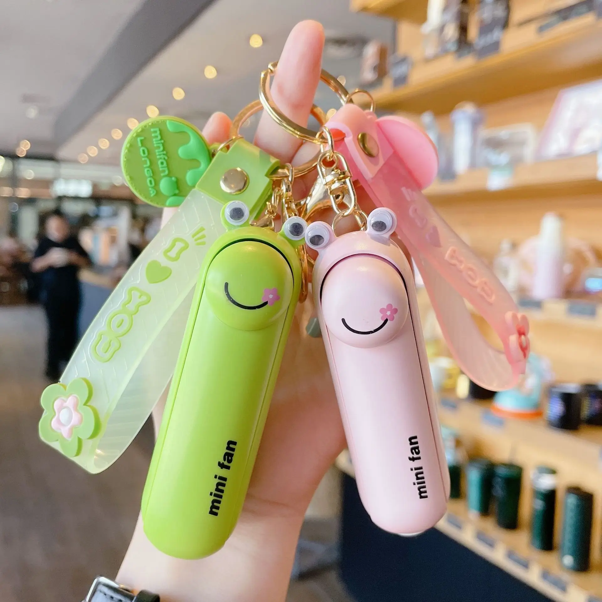 Summer hot sale ins wind mini male female children small fan USB flashlight anime custom accessories designer cute keychain