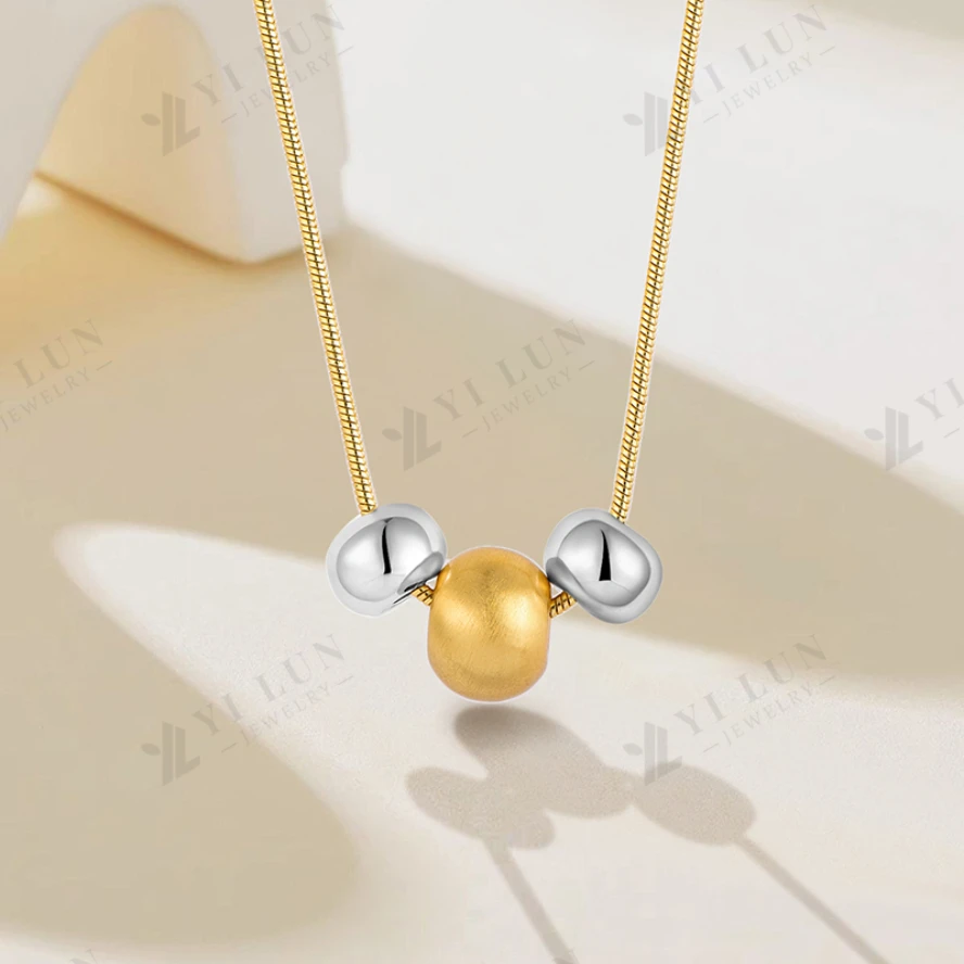 Modern Two-Tone Gold Plated Bead Necklace Polished and Brushed Finish 925 Sterling Silver Minimalist Necklace Jewelry for Women
