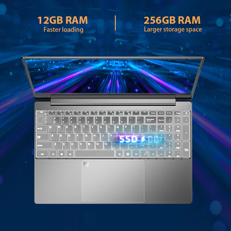 New Wholesale Laptops Custom Logo Intel N5095 Quad Core 256GB 512GB SSD Slim 15.6 inch DERE M12 Buy Bulk Laptops