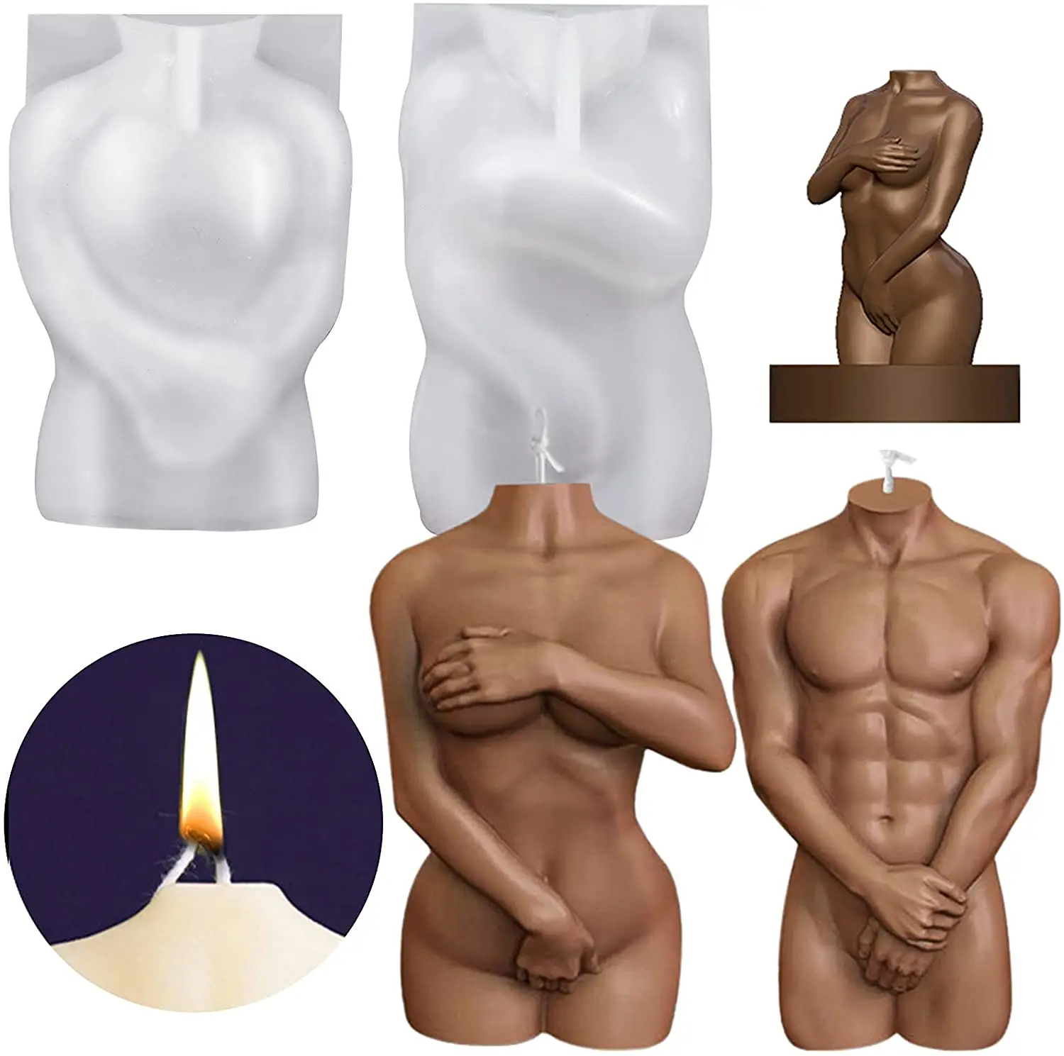 3D Body Shape Silicone Mold Naked Women Men Body Shape Candle Mould Body Art Female Male Moulds for DIY Jewelry Pendants Craft