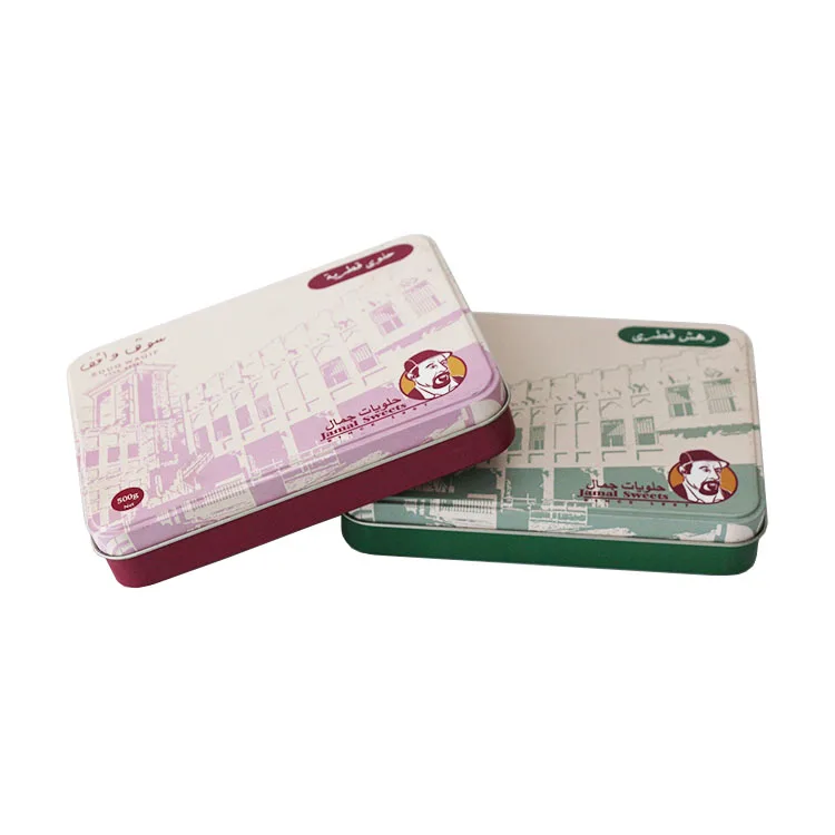 Manufacturer wholesale food grade rectangular milk candy packaging decorative lid metal iron box