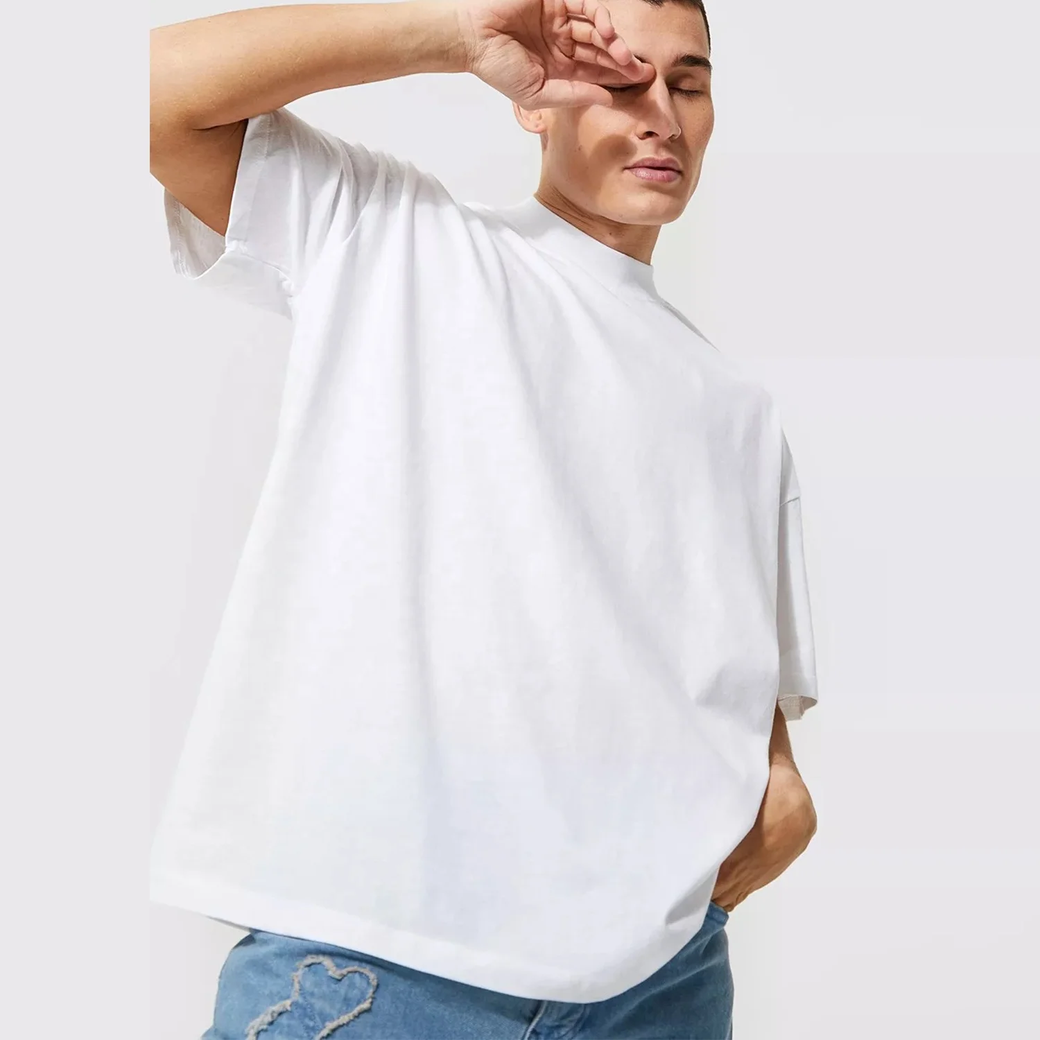 clothes bulk plain men extended neck t-shirt Wholesale oversized organic t shirt white 100 cotton eco friendly t-shirts