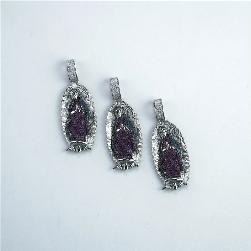 women black iced out diamonds jewelry virgen de guadalupe necklace pendant