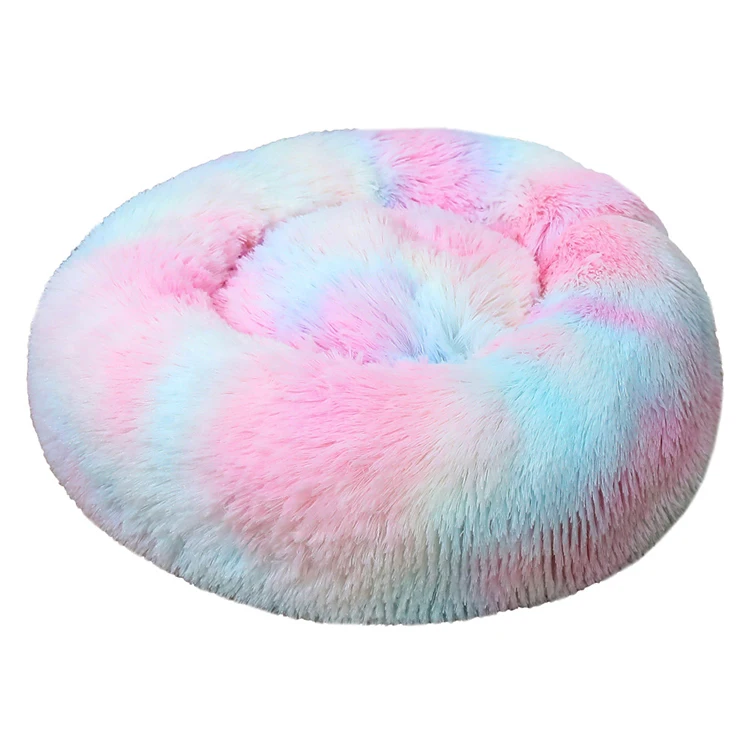 Comfortable Soft Plush Round Faux Fur Donut Pet Dog Cat Sleeping Cushion Bed