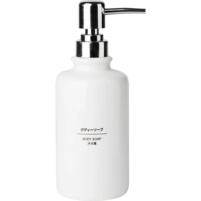 Wholesale empty  410ml cosmetic porcelain ceramic bottle white opal glass lotion bottle with aluminum pump