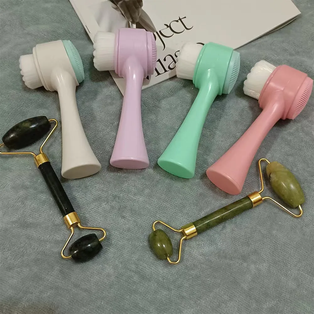 Factory Supply natural jade roller massage roller wholesale face roller brush set rouleau de jade with face brush