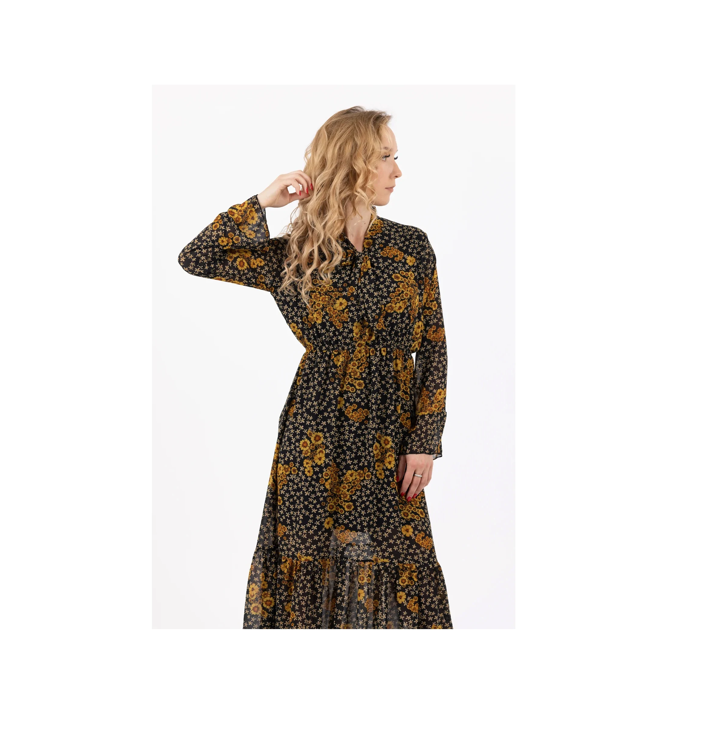 2022 Top Seller Spring Summer Elegant Floral Print Women Long Dress Long Sleeve Maxi Dress Casual Female With Zipper