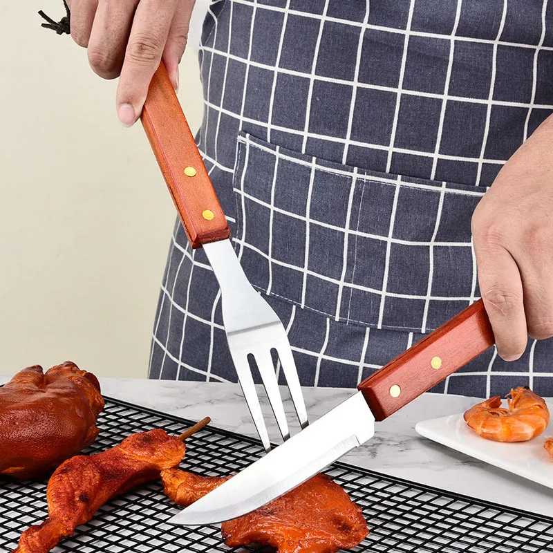 Fashion 18 in 1 barbecue tool Set with black portable carrying case Stainless steel wooden cooking accessories set