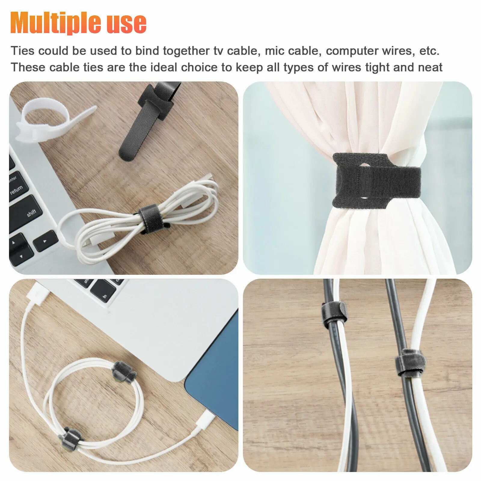 100 Pieces 6 Inches Reusable Cable Ties, Nylon Adjustable Cord Straps, Cable Organizer Wrapper  with Hook Loop Rope Holder