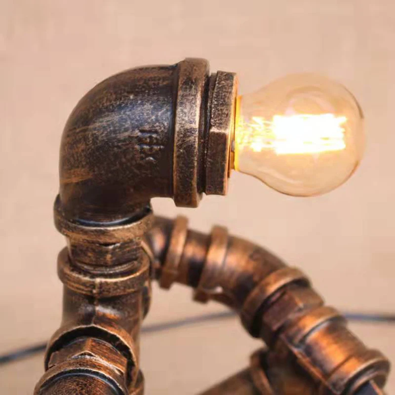 Industrial style retro nostalgic decoration living room bedroom bedside wrought iron pipe robot table lamp