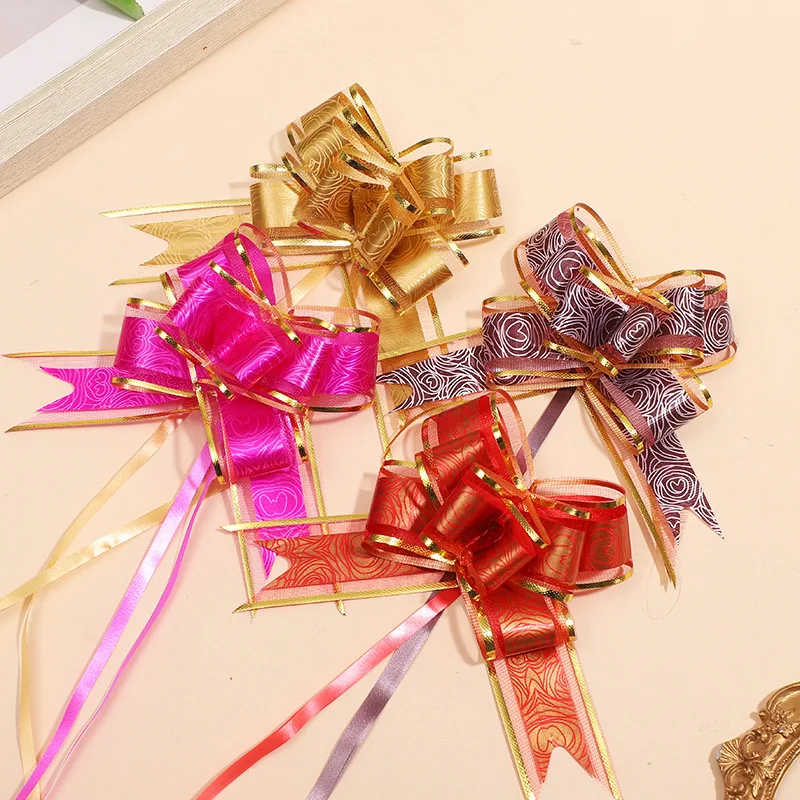 Rose Gold Organza Plastic Pull String Bow Ribbon Butterfly Pull Bow