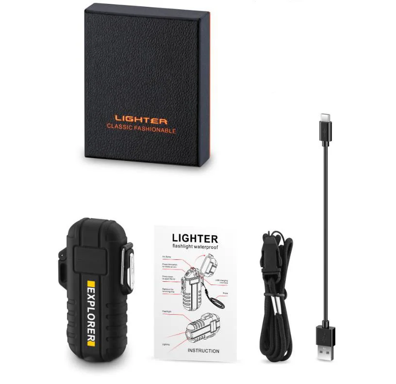 Outdoor Camouflage Waterproof Double Arc Lighter Windproof Cigarette Lighter TYP-C Charging  Lighter with LED Flash light