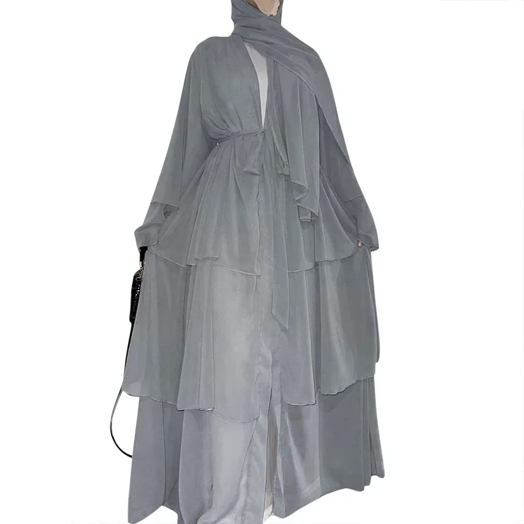 islamic fashion stitching long skirt three layer chiffon flowing cardigan dress dubai robe muslim abaya