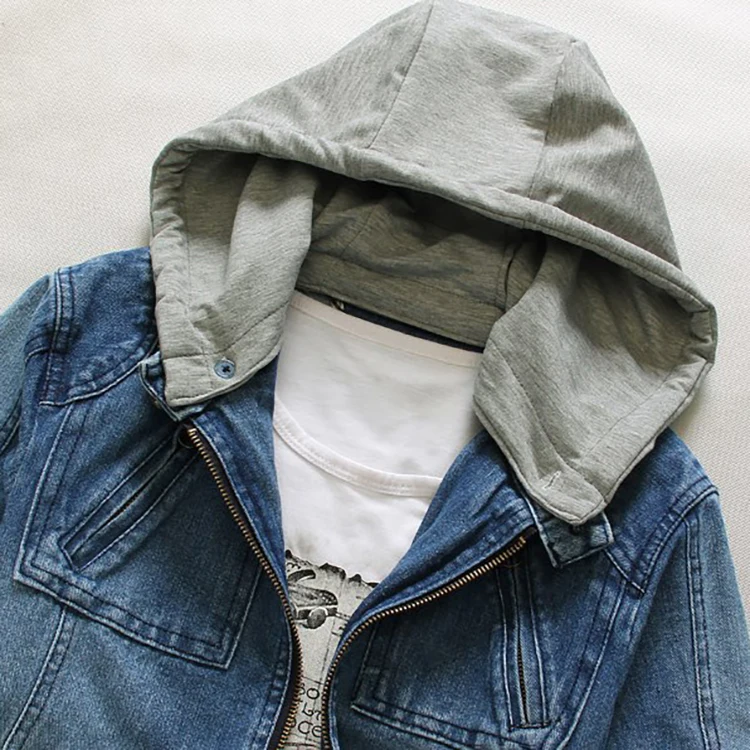 Fashion Detachable Men Hooded Denim Jacket Long Sleeve Man Outdoors Casual Jeans Jackets Quilted Jacket for Winter Cotton 2 Pcs