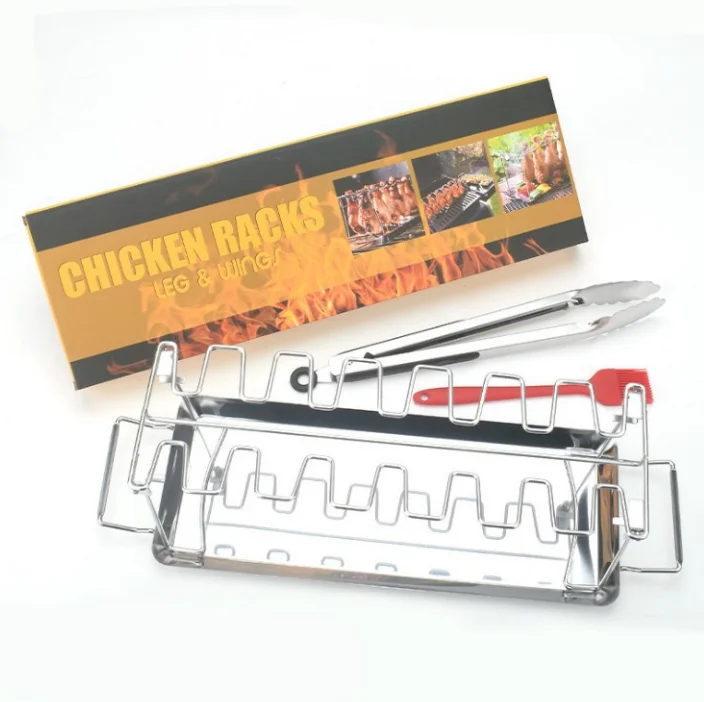 Home outdoor set of Chicken Leg Wing Rack, Drip Tray ,Tongs and Oil brush For Smoker Grill Or Oven