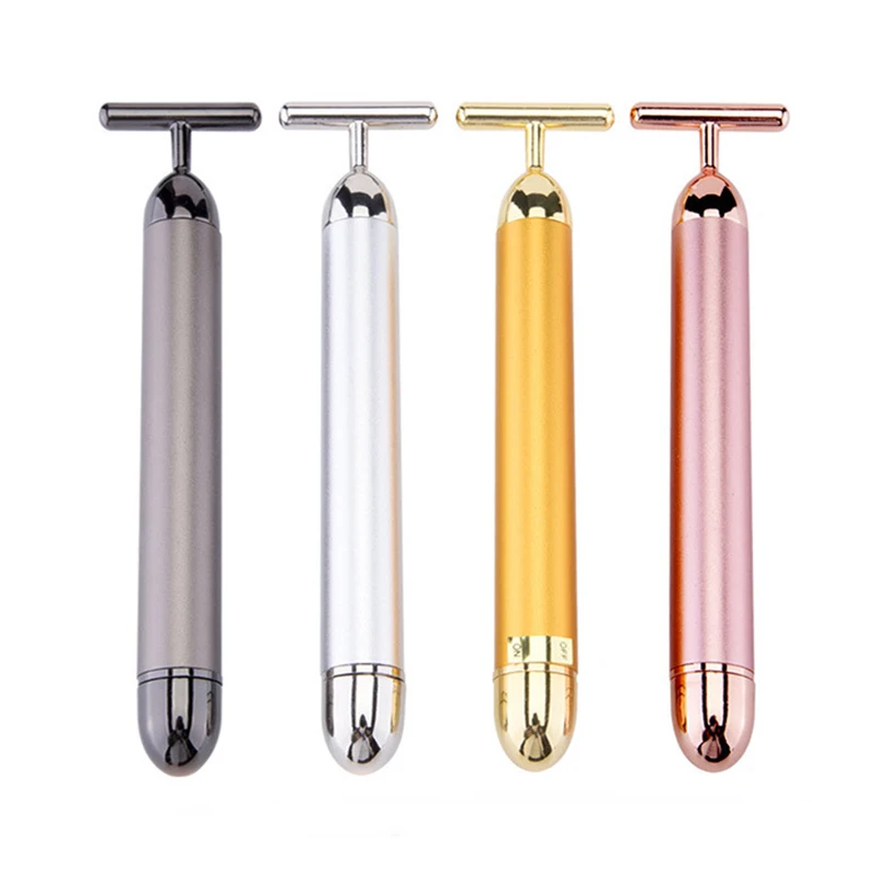 Electric Pink Silver Gold Vibrating T Shape Face Lifting Massager For Face
