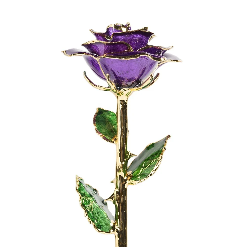 Purple rose 24Kt gold dipped natural rose manufacture directly supply  gold platedd rose  for Christmas  gift Wholesale