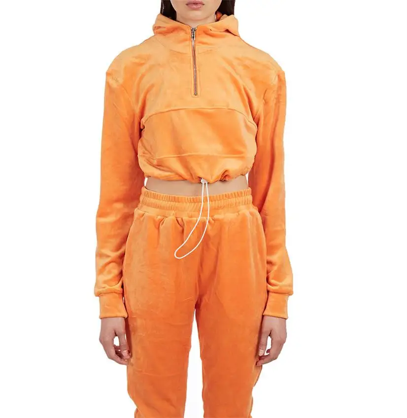 custom blank orange velour tracksuit women wholesale jogger tracksuits sets clothing tracksuit women