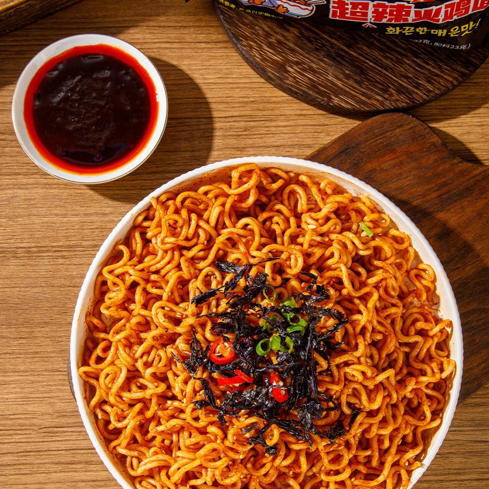Customized Chinese Korean Style Spicy Super Spicy Halal Turkey Noodles Handmade Fried Instant Noodles Bulk Box Packaging Samples