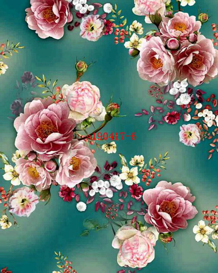 polyester 75D soft crepe chiffon custom flower design styles digital printing for lady wedding dress fabric