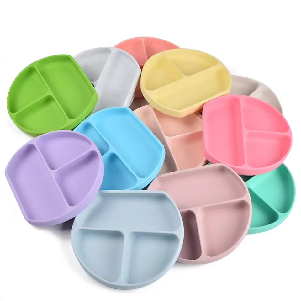 Food Grade Silicone Suction Plate 28 Colors Toddler Plate Feeding Dinner Plate Microwave Oven Dishwasher Safe Feeding Dishes