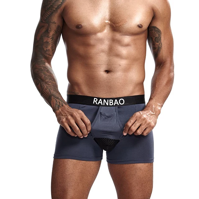 Open Flying Pants Fashion U-shaped Pocket Cotton Soft Comfy Lightweight Underpants Underwear Boxer Briefs For Men