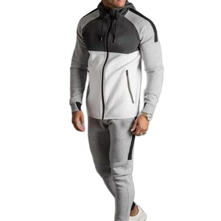 OEM Men Contrast Stripe Hoodie and Jogger Men Tracksuit Contrast Panel zip Up Tracksuit