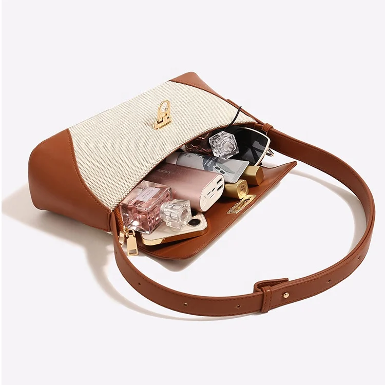 New Female Small Flap Canvas Bag Shoulder Cross Armpit Bag Latest College Girls Underarm Patchwork Clutch Hand Bags for Women
