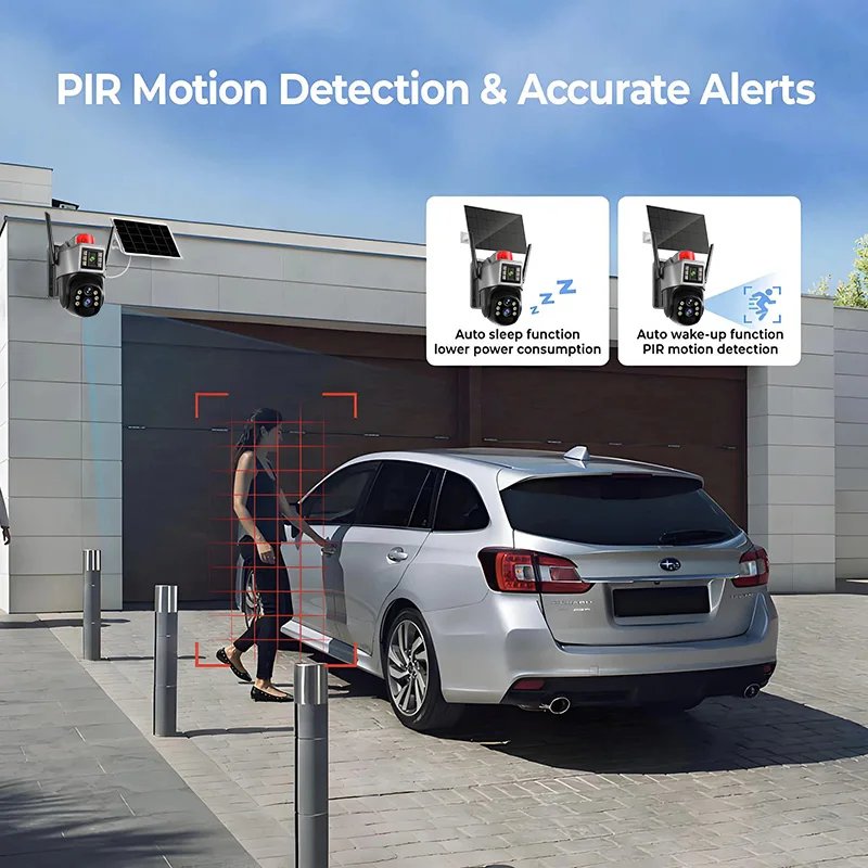 Wistino 6MP Three Screen 10x Zoom 4G Wifi Dual Panel Outside Camera AI Humanoid Detection Color Night Vision Solar Cctv Camera