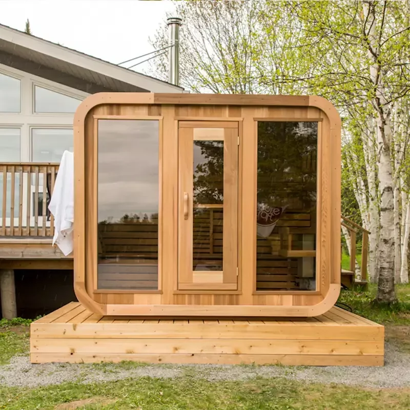New design 4-6 person outdoor Wet Steam sauna room with Harvia sauna stove and Tempered Glass Door