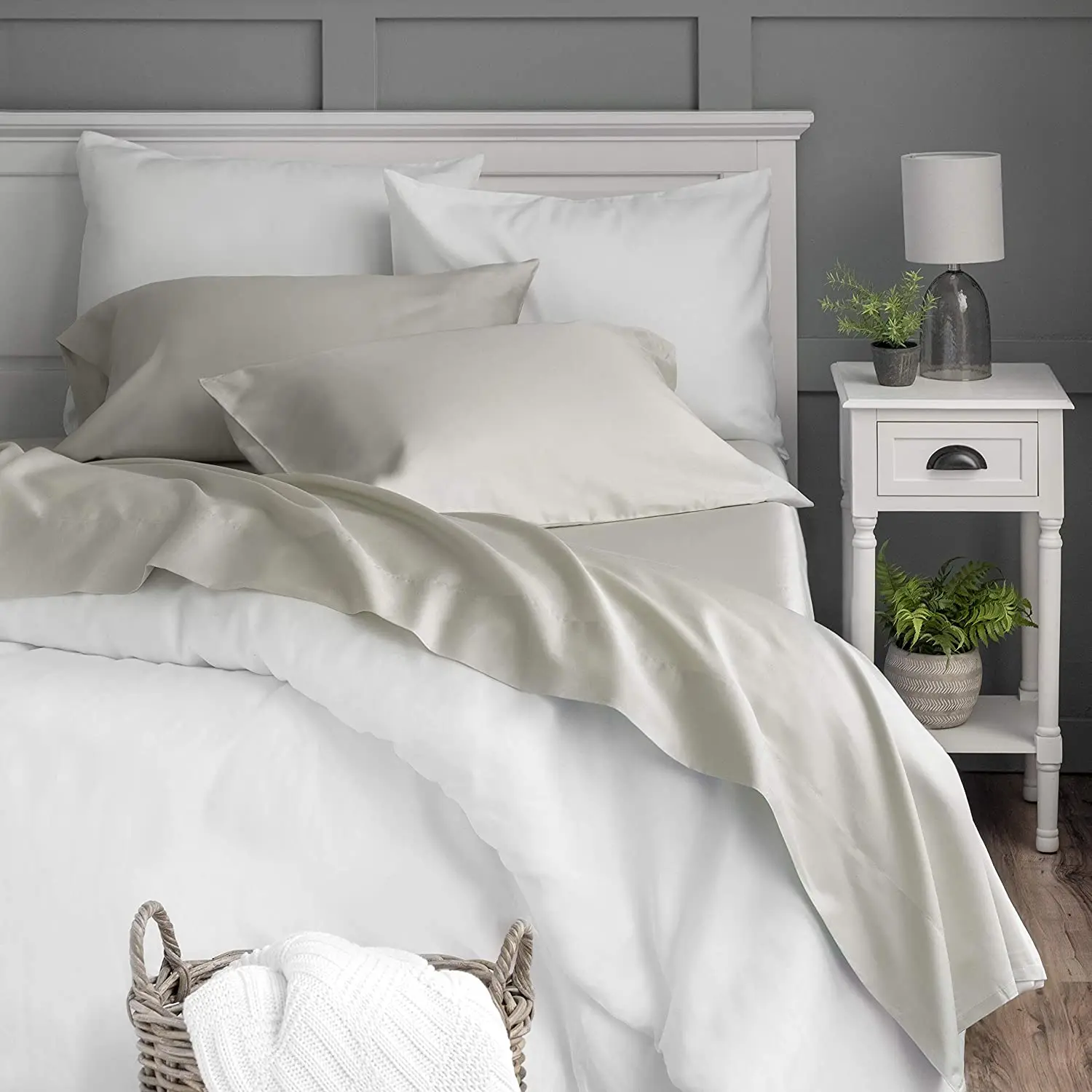 high quality GOTS certificated 100% organic cotton bedsheet sets bedding sheets 400 thread count 4piece sateen weave grey color