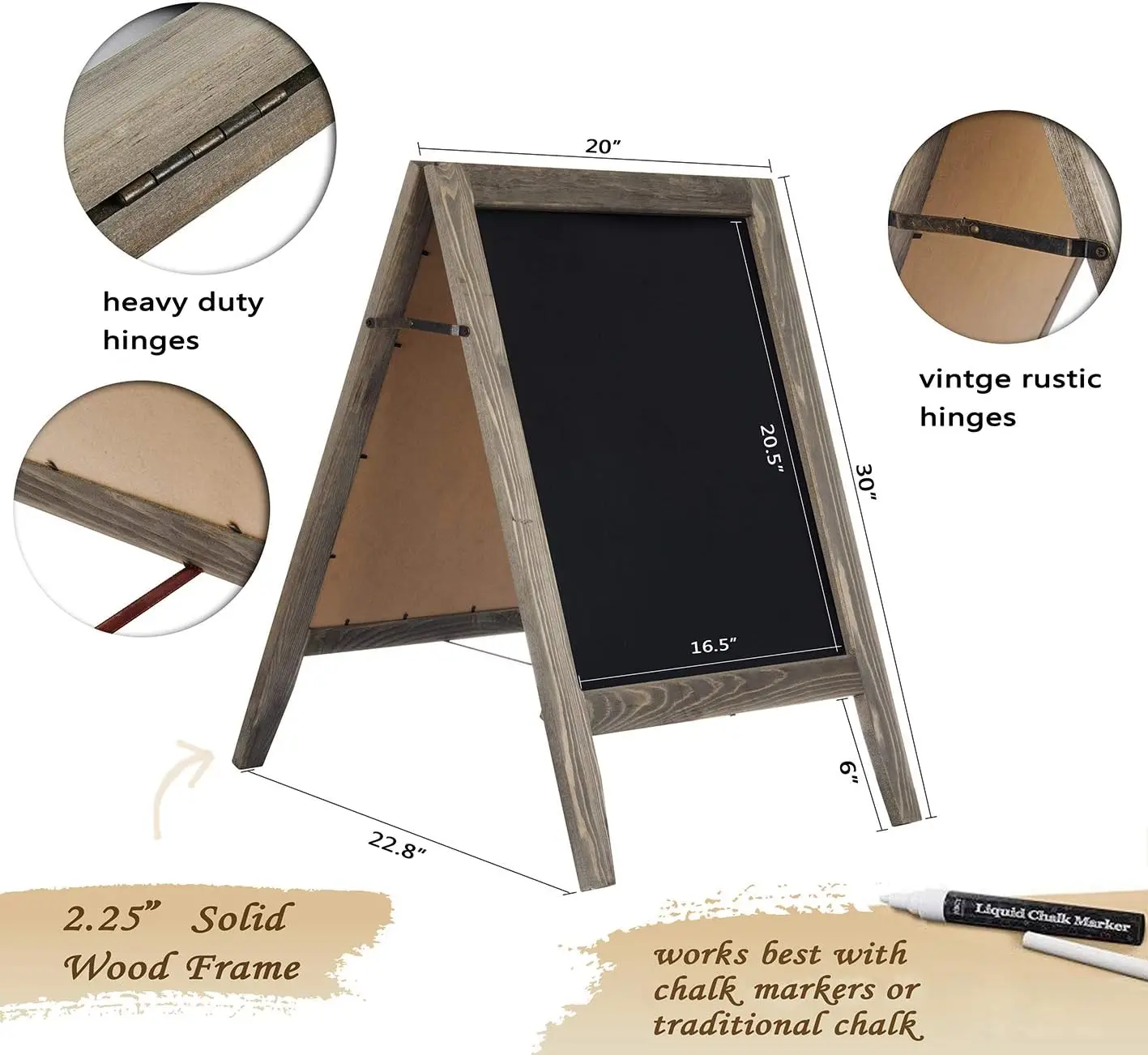 A-Frame Chalkboard Sidewalk Sign - Rounded Top Folding Standing Sandwich Sign for Restaurant, Office, Weddings