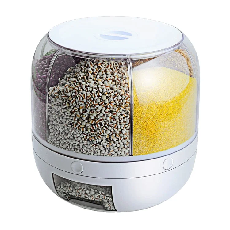 6 Grid Rotary Kitchen Dry Food Storage Container Grain Storage Box Rice Dispenser