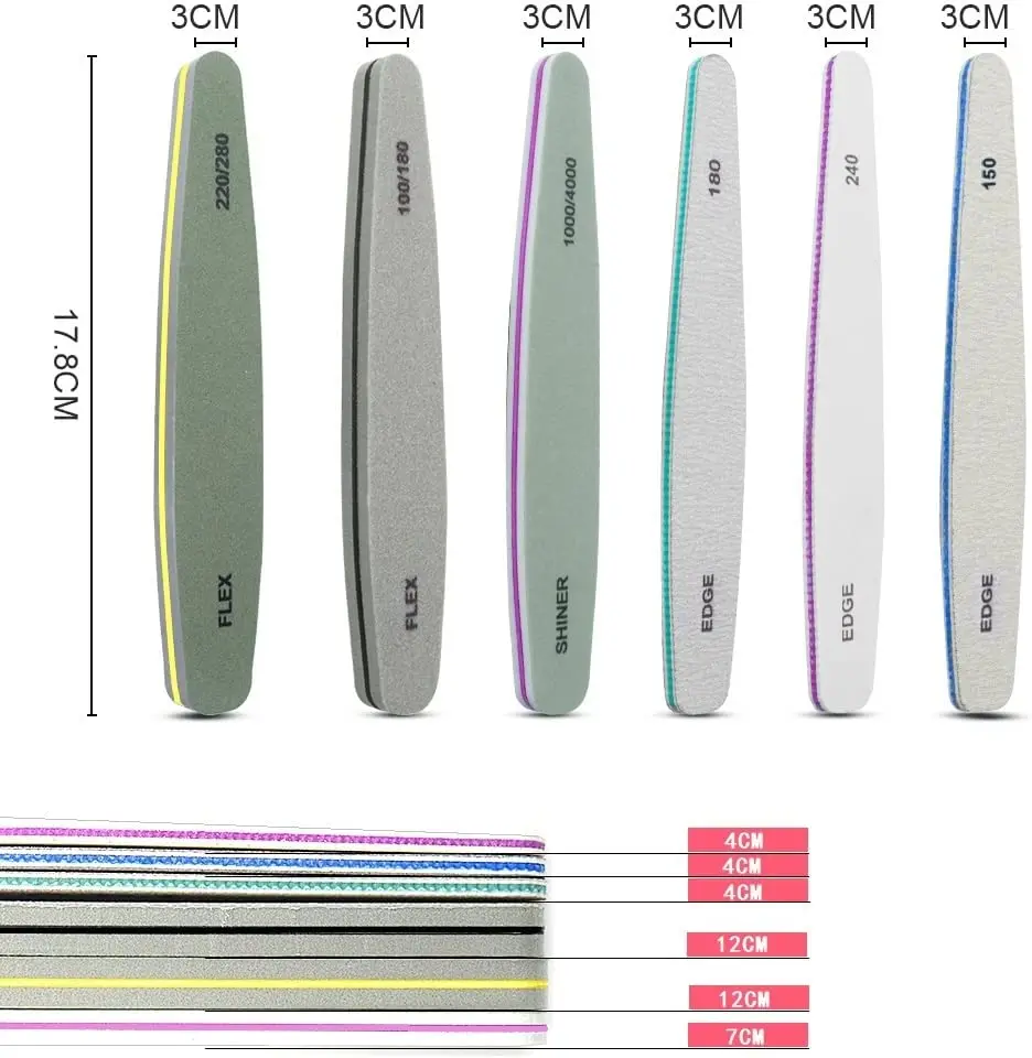 Professional Premium 6 PCS Different Grit Sponge Double Side Nail Emery Board Set for Nail Art