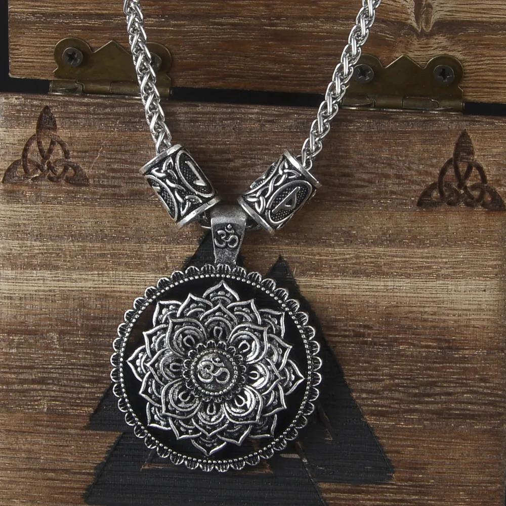 2022 Religion Totem Flower Of Life Teen Girls Gift Women 3D Blooming Yoga Mandala Jewelry Pendant Chain Vintage Viking Necklace