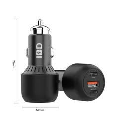 IBD 2022 New Product 100W 3 Port Car Usb Qc 3.0 Charger Fast Charging Quick Charge Type-C 3 Usb Car Charger For Phone