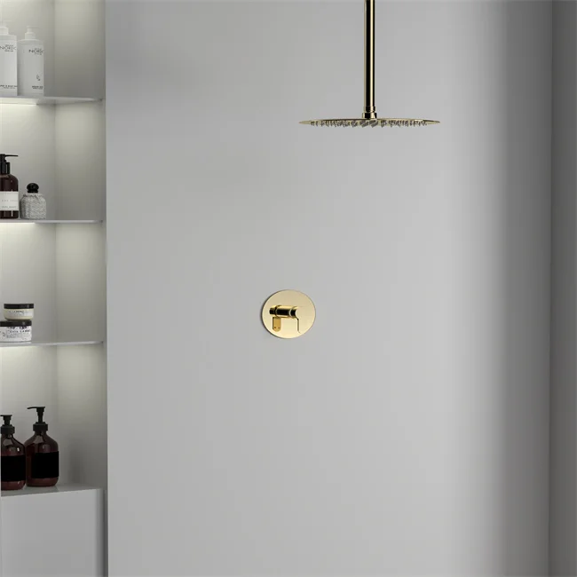 Concealed Shower Set Shower Faucets Round Modern In-wall Mounted Shower Sprayer Set Bathroom Stainless Steel Brass Gold Color