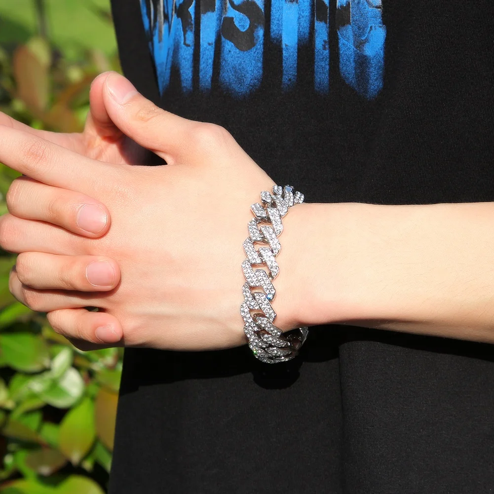  Custom INS Trendy Hip Hop Punk Zirconia Bracelets with Cuban Chain for Minimalist