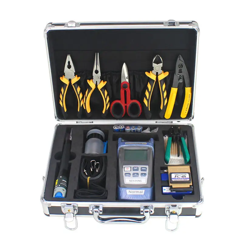 Fiber Optic Equipment OPM VFL FTTH Tool Box Fiber Optic Toolkit Stripper Splicing Tool Kit Set herramientas fibra optica Cleaver