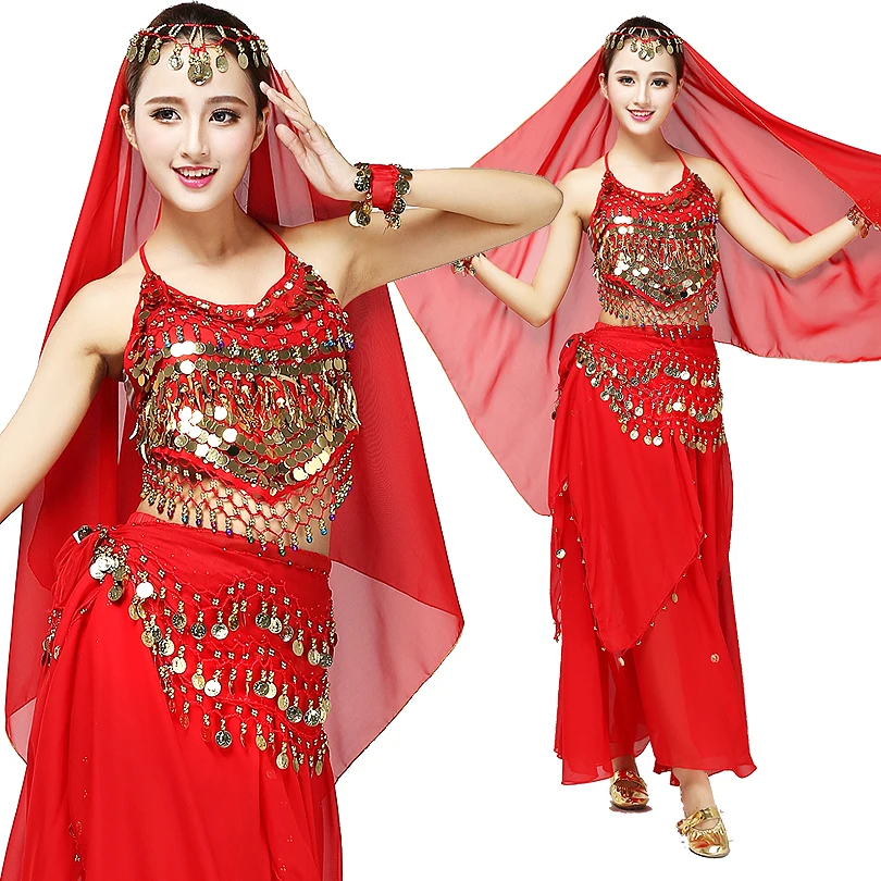 Manufacturer Direct Selling 11 colors Oriental Belly Dance Costume Indian Costumes Sequin Coins Tops and Skirt Set for Women