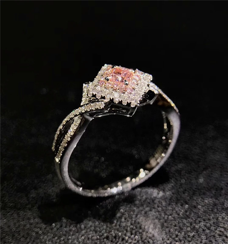 CAOSHI 2021 Sweet Glitter Rings Lady Girls Princess Square Shiny Pink Zircon Rings Silver Lovely Rings Square