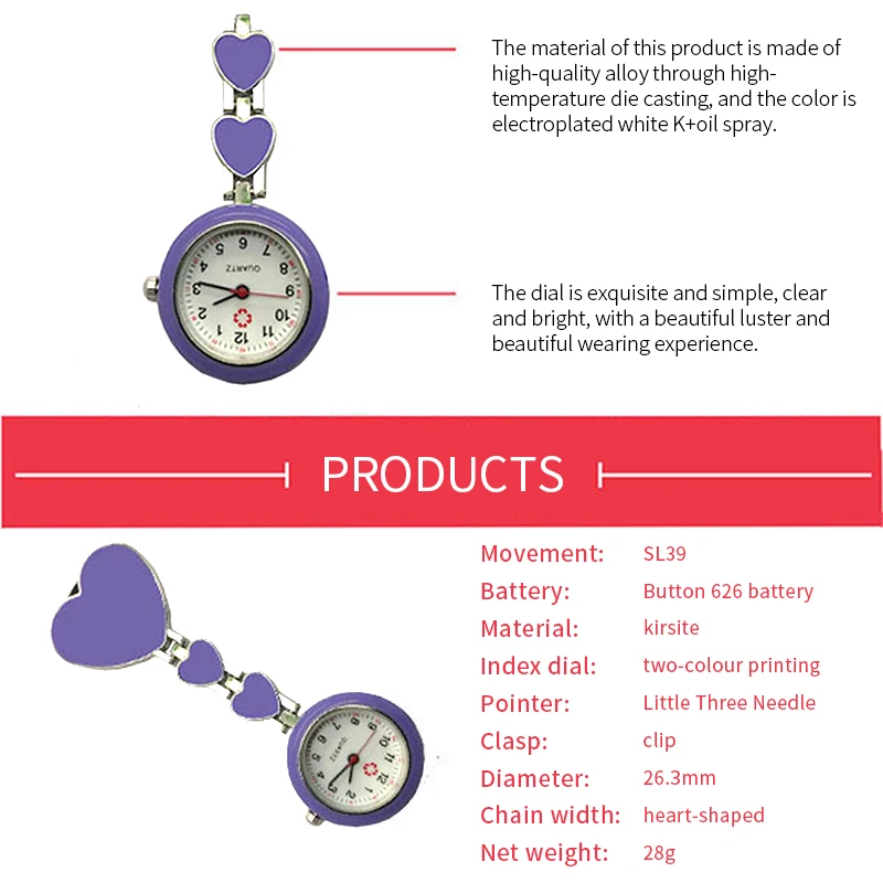 Wholesale Mix colors Heart Nurse Fob Watch Brooches Quartz Nurse Watch