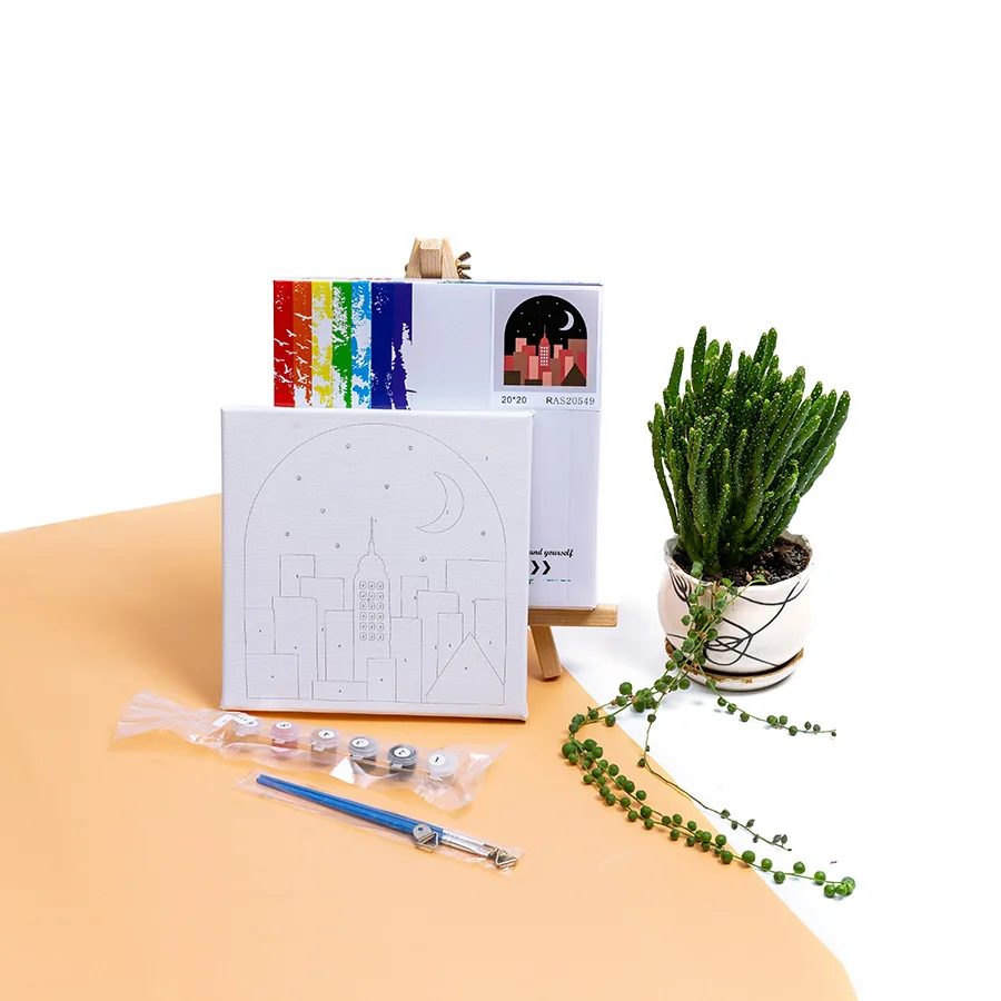 DIY Painting by Numbers 20x20cm Children Cartoon Framed Paint by Number Handpainted Kids Painting Artwork Gift with Frame Kits