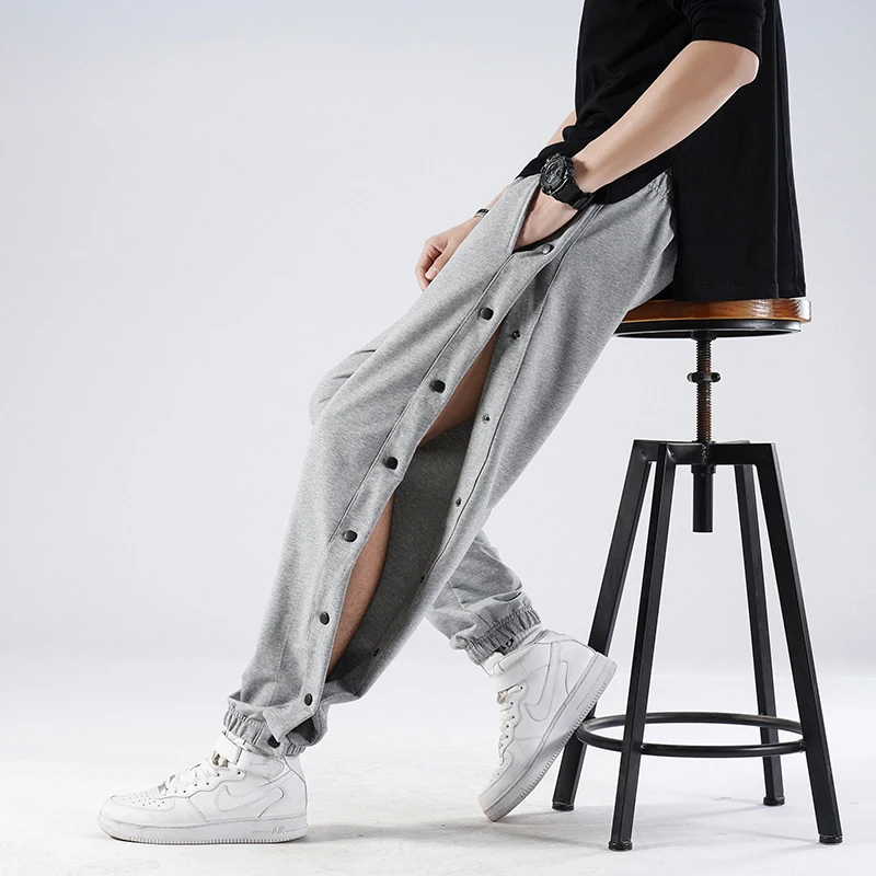 Open-Breasted Men Pants Elastic Waist Wide Legs Casual Hip Hop Trousers Sweatpants