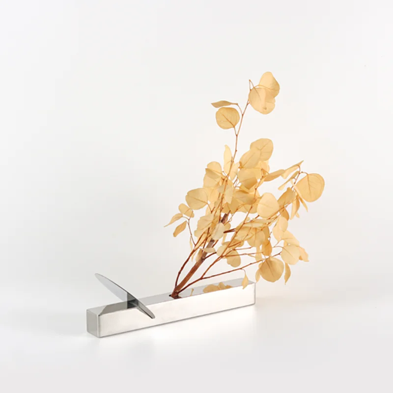 Luxury Silver Stainless Steel Mirror Flower Vase Home Decor Metal Vase with Artificial Floral Fragrance Tea Cup Combination