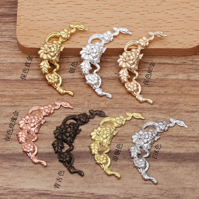 Qiyifeng Has Acid-washed Hand Diy Material Copper Plated 6 Colors 40mm Long Curved Strip Flower Sheet (05727)