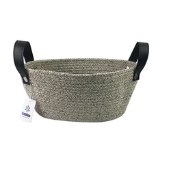 ICEBLUE Custom Leather Handles Home Storage Woven Basket Cotton Rope Basket