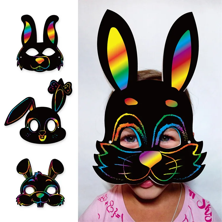 Easter Mask Craft Kit, 9 Pcs Scratch Art for Kids, Kids Magic Rabbit Masks, Scratch Paper Animal Masks  DIY Scratch Art for Hall