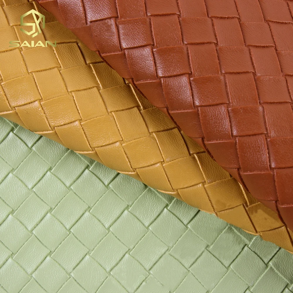 1.2MM Lattice Design Dark and Light Color Imitated Weaving Woven Pattern PVC Embossing Synthetic Leather for Making Bag Luggage